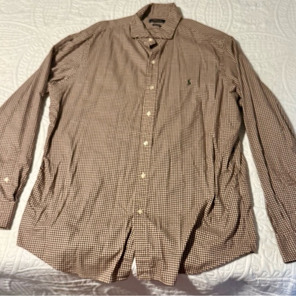 Ralph Lauren Tan Checkered Button Down Shirt - Picture 1 of 3